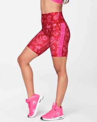 Pantalones Cortos de Motociclista Zumba Happy Cintura Alta - Rojo Fuego ~ M y XL ~ ¡Envío Gratis! ¡Nuevo! Foto 1 de 3