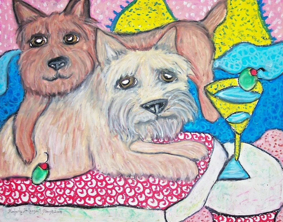 Impresión artística de Norwich Terrier bebiendo un Martini 4x6 firmada KEKTS perro coleccionable Foto 1 de 1