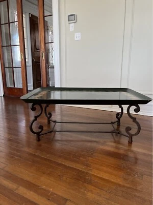 Итальянский лакированный и расписанный вручную позолоченный деревянный поднос верхний журнальный столик с кованой отделкой  - Изображение 1 из 4