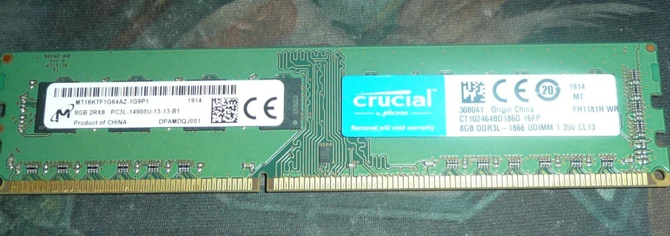 Micron 8GB PC3L-14900U 1866Mhz DDR3 Desktop RAM Memory MT16KTF1G64AZ-1G9P1 - Image 1 of 1