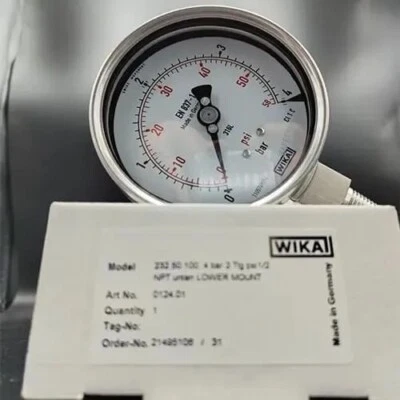 WIKA 4 Inch, SS 316,Pressure Gauge,Up to 6 Bar (90 PSI),Model 232.50.100,1/2 NPT - Image 1 of 4