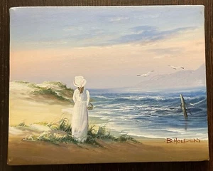 Oil Painting Ocean Victorian Beach Scene French Impressionist Signed B. Holden - Picture 1 of 8