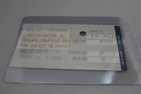 TICKET - Houston Astros vs Philadelphia Phillies Astrodome July 15 1990 Seat 3 Cover