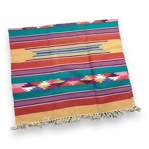 Pier One Imports Southwestern Handmade Woven Rug Cotton Aztec w/ Fringe 42x66” - Picture 1 of 8
