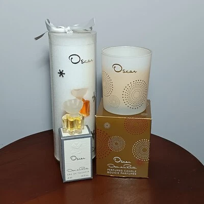 Oscar de La Renta Set 2 - .13oz Perfume, 3 - .7oz Soap, 1 Candle, All New In Box - Image 1 of 4