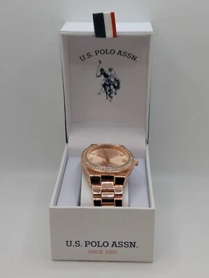US Polo Assn. Reloj pulsera analógico redondo de cuarzo oro rosa USC40225AZ para mujer Foto 1 de 4