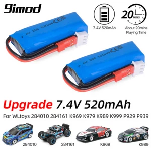 2x WLtoys 7.4V 520mAh 20C Battery for K979 K989 K999 P929 284010 284161 RC Cars - Picture 1 of 14