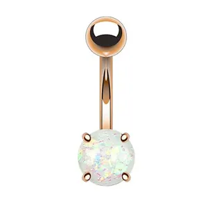 Opal Glitter Rose Gold IP Over 316L Surgical Steel Belly Bar / Navel Ring - Picture 1 of 7