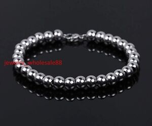 Heavy Solid Ball Bead Bracelet Stainless Steel Women Men Fashion Jewelry 6mm 8''