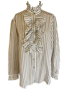 Blusa vintage a rayas con volantes camisa a rayas años 70 pinup retro dama forma 42 - Imagen 1 de 5