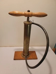 Vintage Antique Brass Bicycle Tire Pump With Oak Wood Handle Working - Picture 1 of 24