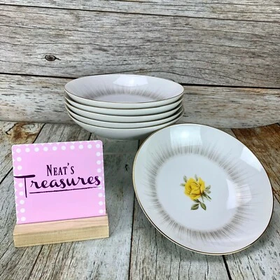 Juego de seis cuencos de sopa MCM Sango Fine China DAWN con adornos de oro rosa amarillo cupé Foto 1 de 4