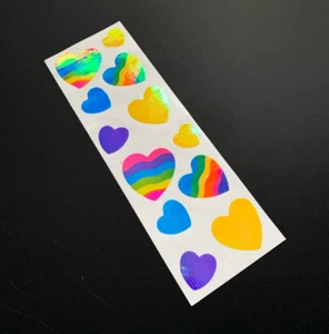 HEART RAINBOW PRIDE sticker decal VINTAGE pearly iridescent shiny shine glossy - Picture 1 of 5