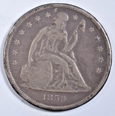 Dólar Libertad Sentada 1859-O ~ Pequeños golpes en el borde ~ ¡Bonito original bien! Foto 1 de 2