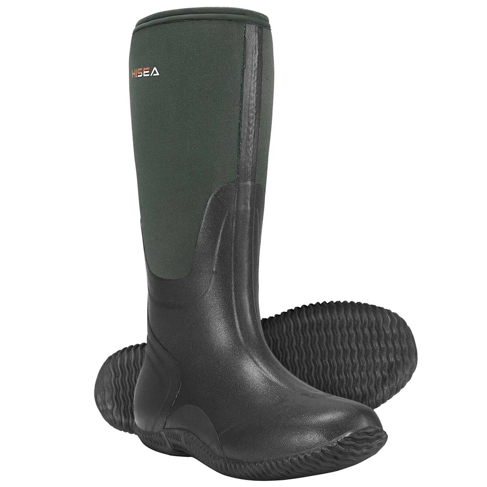HISEA Men Rain Boots Waterproof Insulated Neoprene Rubber Outdoor Mud Work Boots - Image 1 of 4