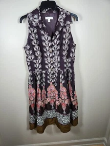Coldwater Creek Dress Womens 14 Purple Cotton Floral All Over Print A-line - Picture 1 of 10