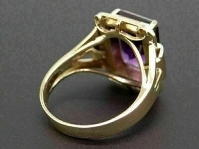 Anel de coquetel pavê de diamante e ametista corte esmeralda 4,56 quilates ouro amarelo 14k por cima - Imagem 1 de 4