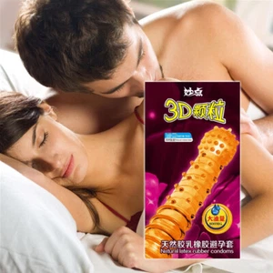 10X 3D Big Particle Spike Dotted G Spot Condoms for Men Natural Latex Large Oil - Picture 1 of 8
