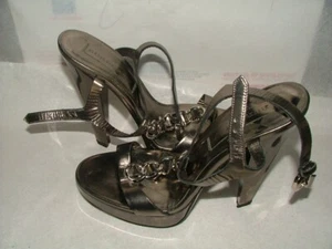 WOMENS BURBERRY OPEN TOE SANDALS HEEL SIZE 6 1/2 B GRAY LEATHER SOLID #365 - Picture 1 of 8