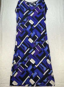 Chico’s Dress Womens Sz XL Blue/Purple/Black Label Sleeveless Mixed Print Maxi - Picture 1 of 9