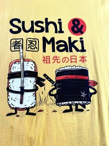 Seltenes Sushi & Maki T-Shirt Kanji Figuren Japanisch Gelb Xtra Large - Bild 1 von 8