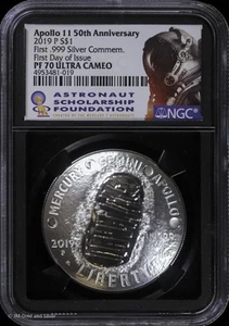 2019 P Proof Apollo 11 50th Anniv Commem Silver Dollar NGC PF 70 UCAM | FDOI PR - Picture 1 of 5