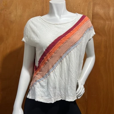 Camiseta FREE PEOPLE Retro Arco Iris Blanco/Colorido Rayas Talla S Foto 1 de 4