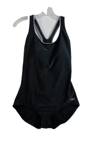 Speedo Damen Badeanzug schwarz Einteiler Größe Large leicht gepolstert BH weißer Besatz - Bild 1 von 8