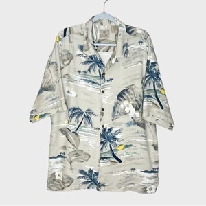 Luau Silk Camp Shirt Mens Size XL Button Front Tropical Hawaiian Palm Tree - Picture 1 of 8