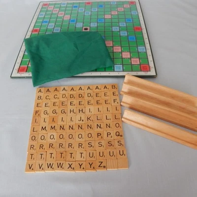 Revolving Scrabble Board Wooden Letter Tiles and Racks - Image 1 of 4