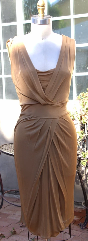 Vestido vintage Banana Republic mezcla dorada seda lápiz drapeado cuello en V sin mangas Foto 1 de 4