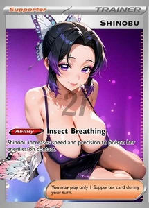Sexy Shinobu Kocho - Rainbow Holo Custom Demon Slayer Waifu Card #1 - Picture 1 of 3