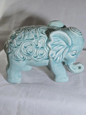 Urban Trends Collection Ceramic Standing Elephant Figurine Sky Blue Boho Decor - Image 1 of 4