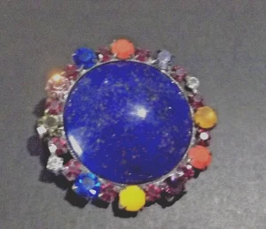 Botón de piedras preciosas de lapislázuli de 2"/borde de diamantes de imitación multicolor - FANTÁSTICO (4554) - Imagen 1 de 4