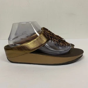 Sandalias FitFlop para mujer Cha Cha con cuentas puntera zapatos dorados talla 9 - Imagen 1 de 10