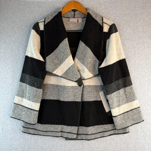 Chico's Boiled Wool Jacket Women's 1 Stripe Crossover Old Money Capsule Boxy - Picture 1 of 7