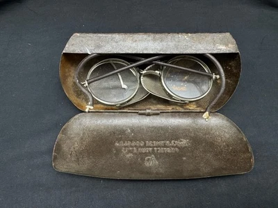 Antique Safety Glasses Folding Mesh Sides w/ Iron Case - Image 1 of 4