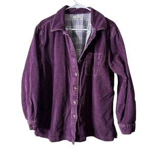 LL Bean Purple Corduroy Flannel Lined Button Shirt Jacket Shacket Size Large - Picture 1 of 6