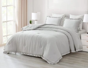 Nora 3-Piece Ruffled Edge Trim Soft Washed Microfiber Comforter Set (Oversize... - Picture 1 of 6