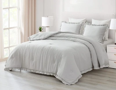 Nora 3-Piece Ruffled Edge Trim Soft Washed Microfiber Comforter Set (Oversize... - Image 1 of 4