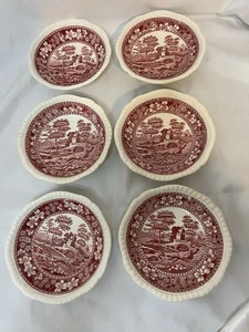 Copeland Spode's Tower rot/rosa Set Coupe Müslischalen.  Ältere-rote Briefmarke. - Bild 1 von 6