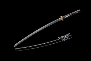 Espada Samurai Japonesa Negra Katana Full Tang Damasco Plegable Acero Arcilla Templada - Imagen 1 de 9