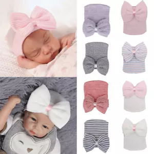 Cappello a righe turbante neonato bambino bambina fiocco nodo cappello neonato testa avvolgente morbido - Foto 1 di 21