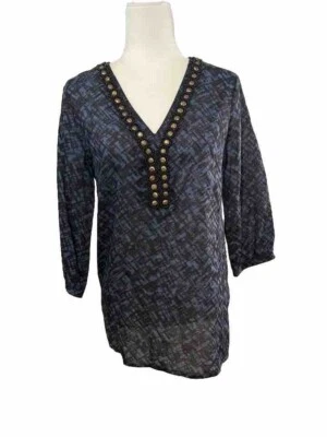 Blusa Michael Kors cuello en V adornada algodón con cuentas talla pequeña Foto 1 de 4