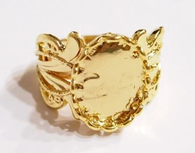 6 of 18x13mm Shiny Gold Victorian Wide Flower Band Adjustable Ring Settings - Image 1 of 4