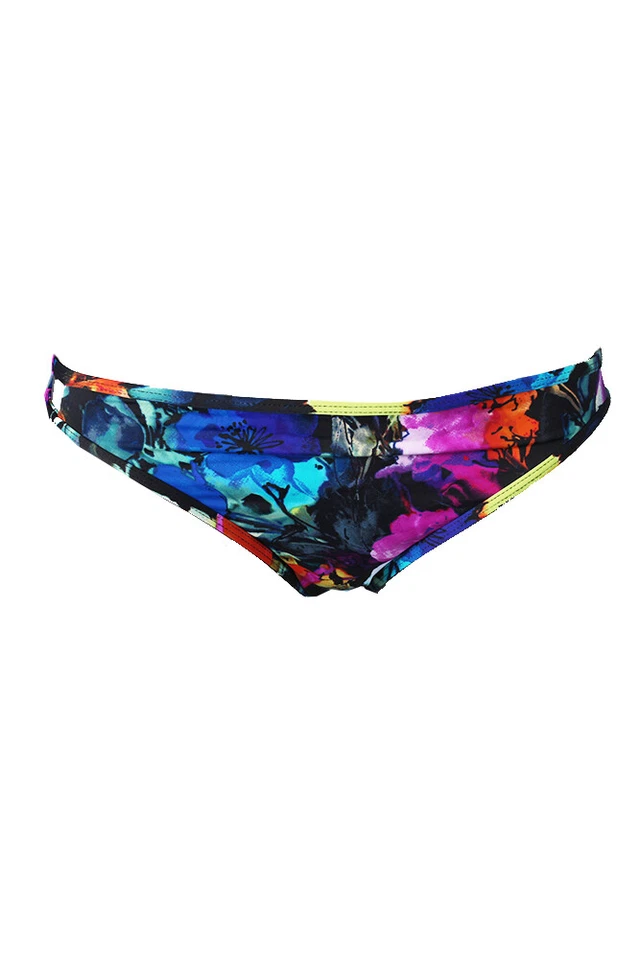 Bar III Blue Multi Painted Posies Printed Cut-out Bikini Bottom S