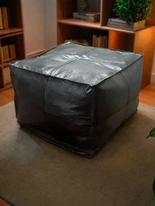 20'' Wonderful Moroccan Ottoman Footstool Black Boho Pouffe Leather Unstuffed - Picture 1 of 3