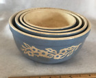 Harker Pottery 1940’s cameo ware blue 4 bowl stacking set, as is 8.75” at wide