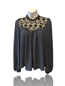 Charlotte Russe Gr. M Bluse mit Spitzenakzent, blau/schwarz, L/S. G-1 - Bild 1 von 9