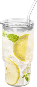 Glass Tumbler with Lid and Straw, Borosilicate Glass Iced Coffee Cup Smoothie Cu - Picture 1 of 12
